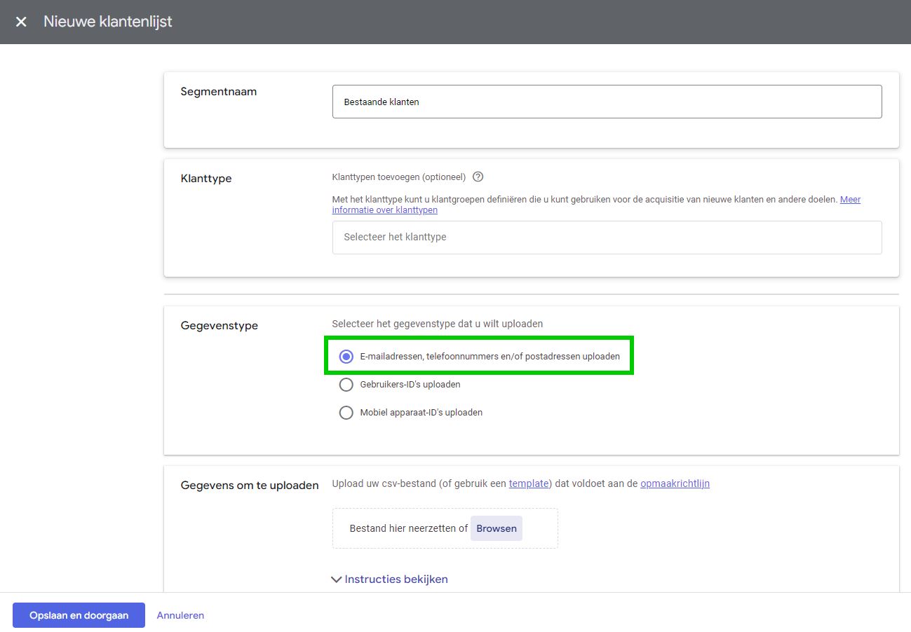 Klantlijs toevoegen Google Ads stap 3